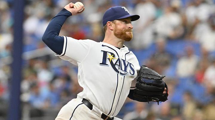 Jun 10, 2026; St. Petersburg, Florida, USA; Tampa Bay Rays pitcher Drew Rasmussen (57) delivers a pitch during the seventh inning against Boston Red Sox at Tropicana Field. Jun 10, 2026; St. Petersburg, Florida, USA; Tampa Bay Rays pitcher Drew Rasmussen (57) delivers a pitch during the seventh inning against Boston Red Sox at Tropicana Field.