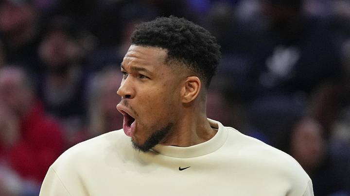 Apr 12, 2026; Philadelphia, Pennsylvania, USA; Milwaukee Bucks forward Giannis Antetokounmpo reacts during the game against the Philadelphia 76ers at Xfinity Mobile Arena. Mandatory Credit: Kyle Ross-Imagn Images Apr 12, 2026; Philadelphia, Pennsylvania, USA; Milwaukee Bucks forward Giannis Antetokounmpo reacts during the game against the Philadelphia 76ers at Xfinity Mobile Arena. Mandatory Credit: Kyle Ross-Imagn Images