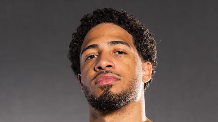 Indiana Pacers guard Tyrese Haliburton poses for a photo during media day.