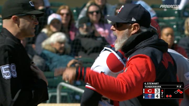 Derek Shelton argues with home plate umpire Nic Lentz after being ejected on Saturday. 