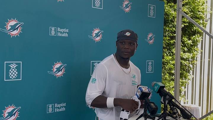 Miami Dolphins rookie WR Chris Bell speaks to the media after practice Tuesday Miami Dolphins rookie WR Chris Bell speaks to the media after practice Tuesday