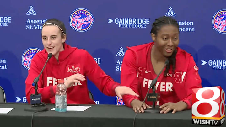 Indiana Fever stars Clark and Boston speak to reporters after a win over the Sky