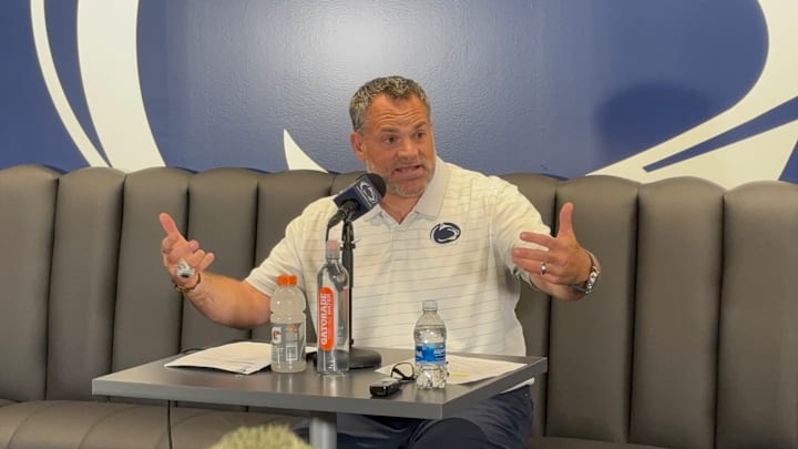 Penn State Athletic Director Pat Kraft meets with reporters at the Greenberg Indoor Sports Complex.