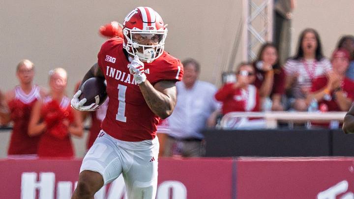 Indiana's Turbo Richard (1) runs during the Indiana versus Western Kentucky football game at Memorial Stadium on Saturday, Sept. 19, 2026.