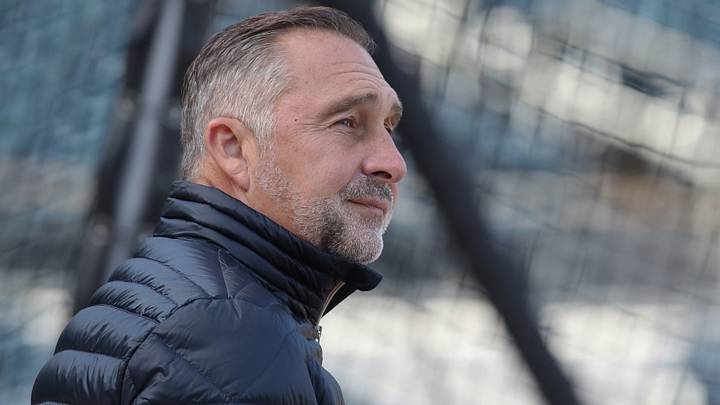Apr 7, 2025; Pittsburgh, Pennsylvania, USA;  St. Louis Cardinals President of Baseball Operations John Mozeliak looks on at the batting cage before the game against the Pittsburgh Pirates at PNC Park. Mandatory Credit: Charles LeClaire-Imagn Images