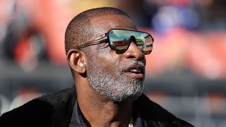 Dec 21, 2025; Cleveland, Ohio, USA; Legendary football and baseball player and father of Cleveland Browns quarterback Shedeur Sanders, Deion Sanders on the sidelines prior to a game against the Buffalo Bills at Huntington Bank Field. Mandatory Credit: Scott Galvin-Imagn Images Dec 21, 2025; Cleveland, Ohio, USA; Legendary football and baseball player and father of Cleveland Browns quarterback Shedeur Sanders, Deion Sanders on the sidelines prior to a game against the Buffalo Bills at Huntington Bank Field. Mandatory Credit: Scott Galvin-Imagn Images