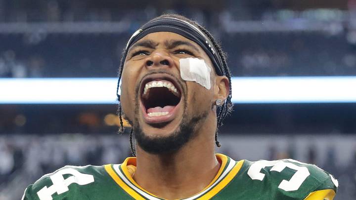 Former Green Bay Packers safety Jonathan Owens following a victory