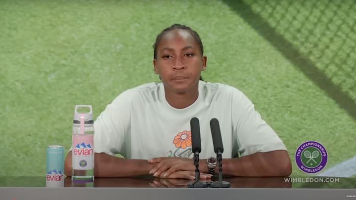 Coco Gauff speaks at a Wimbledon presser on July 1, 2025.