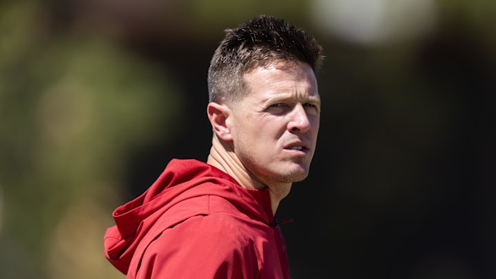 May 8, 2026; Tempe, AZ, USA; Arizona Cardinals head coach Mike LaFleur during rookie minicamp at Dignity Health Arizona Cardinals Training Center. Mandatory Credit: Mark J. Rebilas-Imagn Images May 8, 2026; Tempe, AZ, USA; Arizona Cardinals head coach Mike LaFleur during rookie minicamp at Dignity Health Arizona Cardinals Training Center. Mandatory Credit: Mark J. Rebilas-Imagn Images