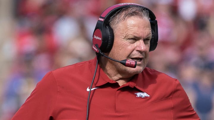 Arkansas Razorbacks coach Sam Pittman during the Outback Bowl on Jan. 1, 2022, in Tampa, Fla.
