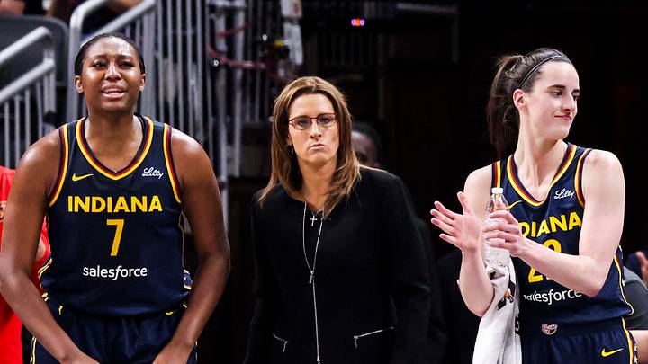 Indiana Fever forward Aliyah Boston (7), head coach Stephanie White, guard Caitlin Clark (22) Indiana Fever forward Aliyah Boston (7), head coach Stephanie White, guard Caitlin Clark (22)