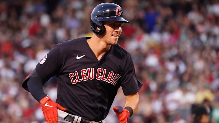 Jul 26, 2022; Boston, Massachusetts, USA; Cleveland Guardians third baseman Nolan Jones (33) hits a three run home run against the Boston Red Sox in the third inning at Fenway Park. Mandatory Credit: David Butler II-Imagn Images Jul 26, 2022; Boston, Massachusetts, USA; Cleveland Guardians third baseman Nolan Jones (33) hits a three run home run against the Boston Red Sox in the third inning at Fenway Park. Mandatory Credit: David Butler II-Imagn Images