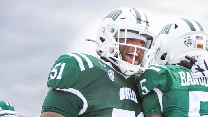 Ohio Bobcats offensive lineman Davion Weatherspoon in a game last season in the MAC.
