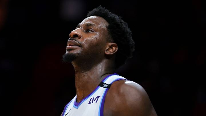 Feb 9, 2026; Miami, Florida, USA; Utah Jazz forward Jaren Jackson Jr. (20) looks on against the Miami Heat during the second quarter at Kaseya Center. Mandatory Credit: Sam Navarro-Imagn Images Feb 9, 2026; Miami, Florida, USA; Utah Jazz forward Jaren Jackson Jr. (20) looks on against the Miami Heat during the second quarter at Kaseya Center. Mandatory Credit: Sam Navarro-Imagn Images