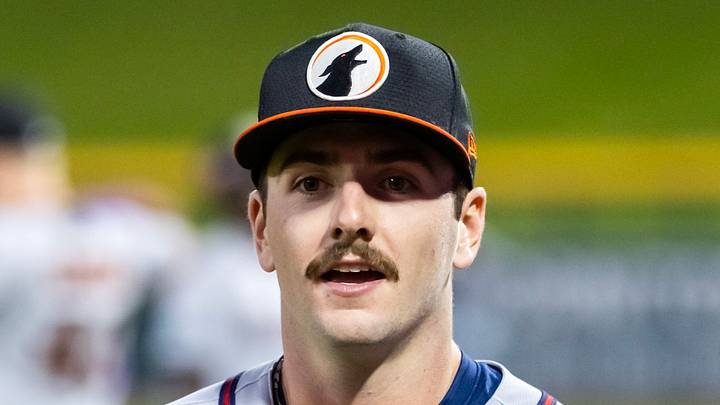 Nov 9, 2025; Mesa, AZ, USA; Atlanta Braves outfielder Patrick Clohisy during the Arizona Fall League Fall Stars Game at Sloan Park. Mandatory Credit: Mark J. Rebilas-Imagn Images
