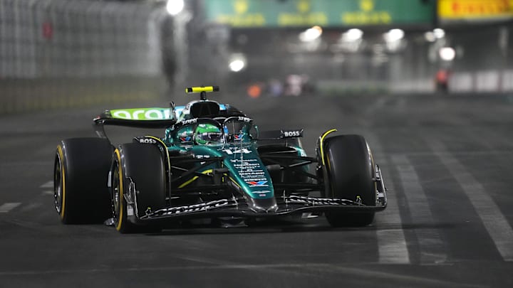Nov 21, 2024; Las Vegas, Nevada, USA; Aston Martin Aramco F1 Team driver Fernando Alonso of Spain (14) drives during practice for the Formula 1 Heineken Silver Las Vegas Grand Prix at the Las Vegas Circuit. Mandatory Credit: Lucas Peltier-Imagn Images Nov 21, 2024; Las Vegas, Nevada, USA; Aston Martin Aramco F1 Team driver Fernando Alonso of Spain (14) drives during practice for the Formula 1 Heineken Silver Las Vegas Grand Prix at the Las Vegas Circuit. Mandatory Credit: Lucas Peltier-Imagn Images