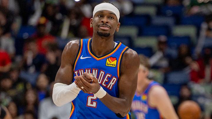 Nov 17, 2025; New Orleans, Louisiana, USA; Oklahoma City Thunder guard Shai Gilgeous-Alexander (2) reacts after a play against the New Orleans Pelicans during the second half at Smoothie King Center. Mandatory Credit: Stephen Lew-Imagn Images Nov 17, 2025; New Orleans, Louisiana, USA; Oklahoma City Thunder guard Shai Gilgeous-Alexander (2) reacts after a play against the New Orleans Pelicans during the second half at Smoothie King Center. Mandatory Credit: Stephen Lew-Imagn Images
