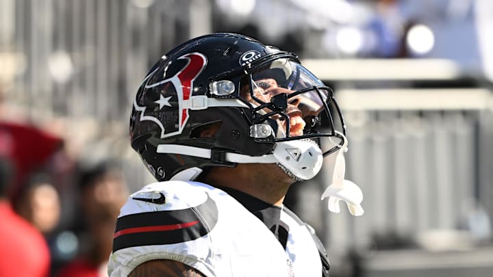Houston Texans wide receiver Christian Kirk reacts after rushing for yards against the Baltimore Ravens. Houston Texans wide receiver Christian Kirk reacts after rushing for yards against the Baltimore Ravens.