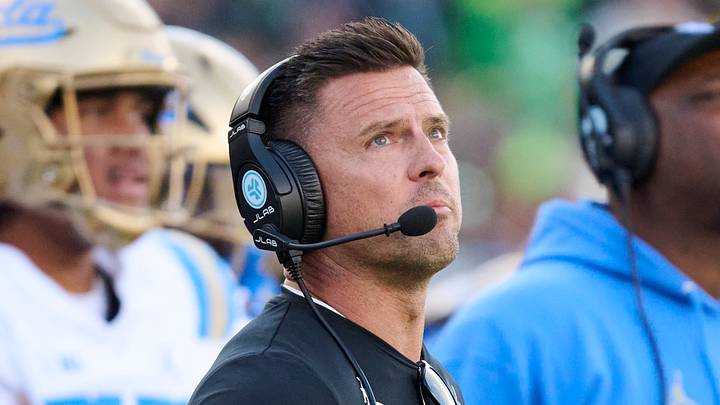 Oct 10, 2026; Eugene, Oregon, USA; UCLA Bruins head coach Bob Chesney watches a replay during the second half in a game against the Oregon Ducks at Autzen Stadium. Mandatory Credit: Troy Wayrynen-Imagn Images Oct 10, 2026; Eugene, Oregon, USA; UCLA Bruins head coach Bob Chesney watches a replay during the second half in a game against the Oregon Ducks at Autzen Stadium. Mandatory Credit: Troy Wayrynen-Imagn Images