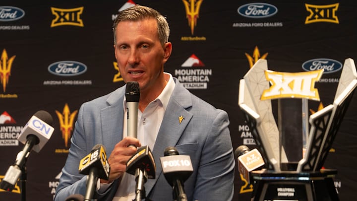 Arizona State athletic director Graham Rossini speaks to members of the media during a news conference at the Walter Cronkite School of Journalism and Mass Communication in Phoenix on June 26, 2025.
