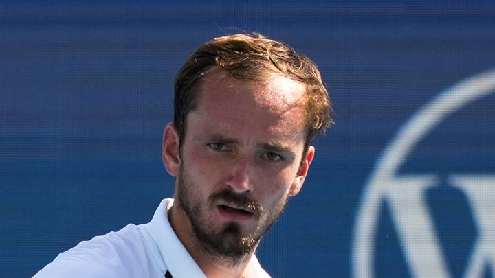 Daniil Medvedev reacts after returning a shot Daniil Medvedev reacts after returning a shot