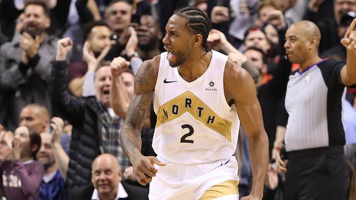Mar 1, 2019; Toronto, Ontario, CAN; Toronto Raptors forward Kawhi Leonard (2) celebrates after scoring the game-winning basket in the fourth quarter against the Portland Trail Blazers at Scotiabank Arena. The Raptors beat the Trail Blazers 119-117. Mandatory Credit: Tom Szczerbowski-USA TODAY Sports Mar 1, 2019; Toronto, Ontario, CAN; Toronto Raptors forward Kawhi Leonard (2) celebrates after scoring the game-winning basket in the fourth quarter against the Portland Trail Blazers at Scotiabank Arena. The Raptors beat the Trail Blazers 119-117. Mandatory Credit: Tom Szczerbowski-USA TODAY Sports