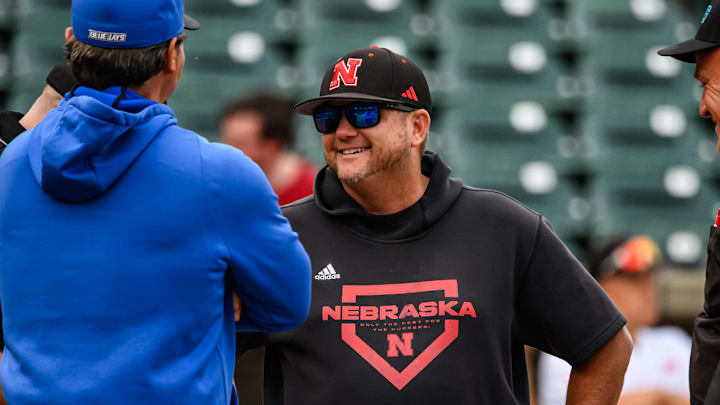 Nebraska head coach, Will Bolt, meets Creighton head coach, Ed Servais, at home plate prior to the game at Haymarket Park. Nebraska head coach, Will Bolt, meets Creighton head coach, Ed Servais, at home plate prior to the game at Haymarket Park.