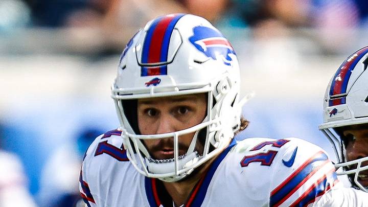Buffalo Bills quarterback Josh Allen (17) scrambles during the fourth quarter in an NFL football AFC Wild Card playoff matchup, Sunday, Jan. 11, 2026, in Jacksonville, Fla. Bills lead 10-7 at the half over the Jaguars. The Bills defeated the Jaguars 27-24. [Doug Engle/Florida Times-Union]