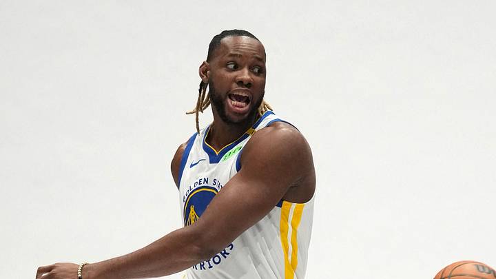 Sep 28, 2026; San Francisco, CA, USA;  Golden State Warriors forward Charles Bassey (28) poses for a photo during Media Day at the Chase Center.  Mandatory Credit: Cary Edmondson-Imagn Images