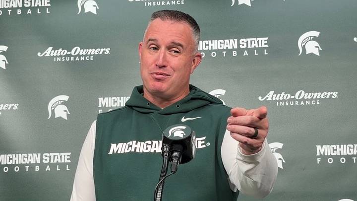 Michigan State head coach Pat Fitzgerald speaks during a press conference at Spartan Stadium on Monday, Sept. 21, 2026, ahead of a game against Nebraska. Michigan State head coach Pat Fitzgerald speaks during a press conference at Spartan Stadium on Monday, Sept. 21, 2026, ahead of a game against Nebraska.