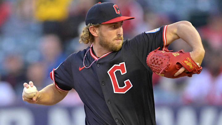 Apr 5, 2025; Anaheim, California, USA; Cleveland Guardians starting pitcher Tanner Bibee (28) delivers to the plate in the first inning against the Los Angeles Angels at Angel Stadium. Mandatory Credit: Jayne Kamin-Oncea-Imagn Images Apr 5, 2025; Anaheim, California, USA; Cleveland Guardians starting pitcher Tanner Bibee (28) delivers to the plate in the first inning against the Los Angeles Angels at Angel Stadium. Mandatory Credit: Jayne Kamin-Oncea-Imagn Images