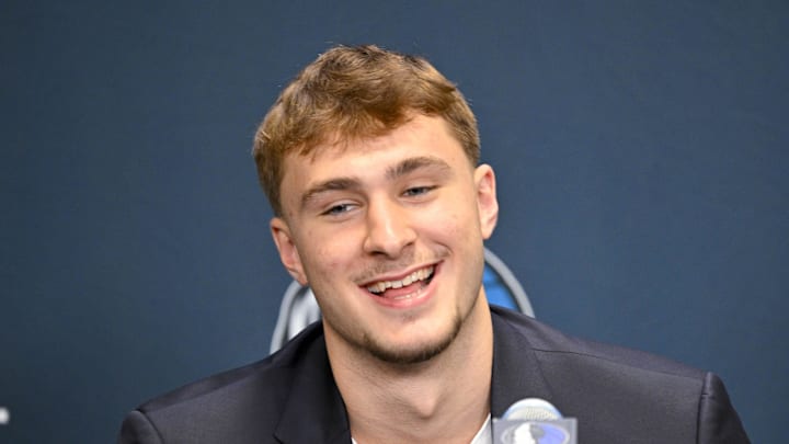 Jun 27, 2025; Dallas, TX, USA; Dallas Mavericks first overall pick Cooper Flagg speaks to the media during a press conference at the Dallas Mavericks Practice Facility. Mandatory Credit: Jerome Miron-Imagn Images Jun 27, 2025; Dallas, TX, USA; Dallas Mavericks first overall pick Cooper Flagg speaks to the media during a press conference at the Dallas Mavericks Practice Facility. Mandatory Credit: Jerome Miron-Imagn Images