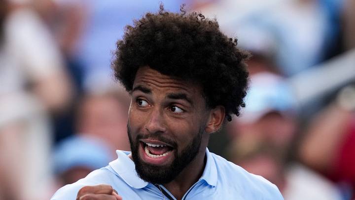 Arthur Fils reacts after returning a shot Arthur Fils reacts after returning a shot