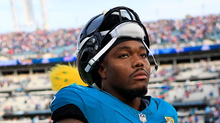 Jacksonville Jaguars defensive end Travon Walker (44) walks off the field after the game of an NFL football AFC Wild Card playoff matchup, Sunday, Jan. 11, 2026, in Jacksonville, Fla. The Bills defeated the Jaguars 27-24. [Corey Perrine/Florida Times-Union]
