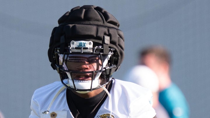 Jacksonville Jaguars wide receiver Travis Hunter (12) back pedals during the Jacksonville Jaguars’ 18th and final training camp practice at Miller Electric Center in Jacksonville, Fla. Wednesday August 20, 2025. [Doug Engle/Florida Times-Union]