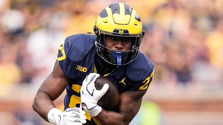 Michigan running back Jasper Parker (27) runs against Central Michigan during the second half at Michigan Stadium in Ann Arbor on Saturday, Sept. 13, 2025. Michigan running back Jasper Parker (27) runs against Central Michigan during the second half at Michigan Stadium in Ann Arbor on Saturday, Sept. 13, 2025.