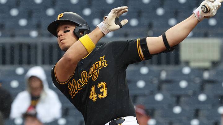 Sep 20, 2026; Pittsburgh, Pennsylvania, USA; Pittsburgh Pirates catcher Rafael Flores Jr. (43) hits a game winning two run home run against the Kansas City Royals during the eighth inning at PNC Park. Mandatory Credit: Charles LeClaire-Imagn Images Sep 20, 2026; Pittsburgh, Pennsylvania, USA; Pittsburgh Pirates catcher Rafael Flores Jr. (43) hits a game winning two run home run against the Kansas City Royals during the eighth inning at PNC Park. Mandatory Credit: Charles LeClaire-Imagn Images