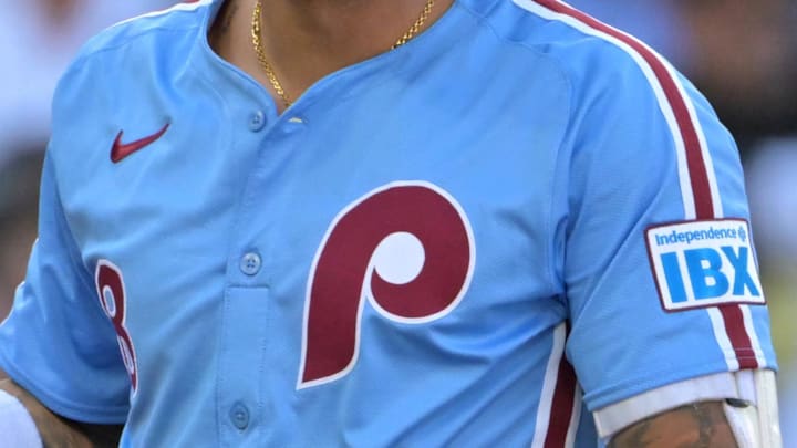 Oct 9, 2025; Los Angeles, California, USA; Philadelphia Phillies right fielder Nick Castellanos (8) reacts after striking out in the fifth inning against the Los Angeles Dodgers during game four of the NLDS round for the 2025 MLB playoffs at Dodger Stadium. Mandatory Credit: Jayne Kamin-Oncea-Imagn Images Oct 9, 2025; Los Angeles, California, USA; Philadelphia Phillies right fielder Nick Castellanos (8) reacts after striking out in the fifth inning against the Los Angeles Dodgers during game four of the NLDS round for the 2025 MLB playoffs at Dodger Stadium. Mandatory Credit: Jayne Kamin-Oncea-Imagn Images
