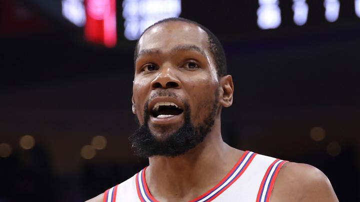 Houston Rockets forward Kevin Durant (7) reacts with a fan in the crowd during the fourth quarter against the Milwaukee Bucks at Toyota Center on Apr 1, 2026. Houston Rockets forward Kevin Durant (7) reacts with a fan in the crowd during the fourth quarter against the Milwaukee Bucks at Toyota Center on Apr 1, 2026.