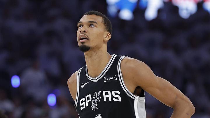 May 26, 2026; Oklahoma City, Oklahoma, USA; San Antonio Spurs forward Victor Wembanyama (1) reacts after a play during the third quarter against the Oklahoma City Thunder in game five of the western conference finals for the 2026 NBA playoffs at Paycom Center. Mandatory Credit: Alonzo Adams-Imagn Images