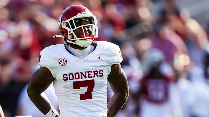 Oklahoma linebacker Sammy Omosigho celebrates one of the Sooners' many defensive stops against South Carolina. Oklahoma linebacker Sammy Omosigho celebrates one of the Sooners' many defensive stops against South Carolina.