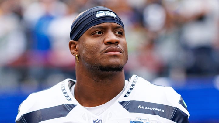 Seattle Seahawks running back Kenneth Walker on the sidelines