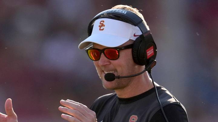 Aug 30, 2025; Los Angeles, California, USA; Southern California Trojans head coach Lincoln Riley watches from the sidelines against the Missouri State Bears in the first half at United Airlines Field at Los Angeles Memorial Coliseum. Mandatory Credit: Kirby Lee-Imagn Images Aug 30, 2025; Los Angeles, California, USA; Southern California Trojans head coach Lincoln Riley watches from the sidelines against the Missouri State Bears in the first half at United Airlines Field at Los Angeles Memorial Coliseum. Mandatory Credit: Kirby Lee-Imagn Images