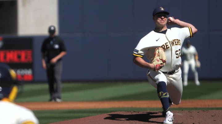 Milwaukee Brewers pitcher Kyle Harrison throws a pitch against the Seattle Mariners on March 8 at American Family Fields of Phoenix.