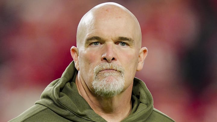 Oct 27, 2025; Kansas City, Missouri, USA; Washington Commanders head coach Dan Quinn prior to a game against the Kansas City Chiefs at GEHA Field at Arrowhead Stadium. Mandatory Credit: Jay Biggerstaff-Imagn Images