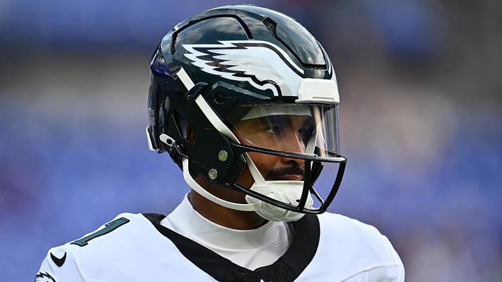 Aug 15, 2026; Baltimore, Maryland, USA;  Philadelphia Eagles quarterback Jalen Hurts (1) warms up before a game against the Baltimore Ravens at M&T Bank Stadium. Mandatory Credit: Jamie Sabau-Imagn Images