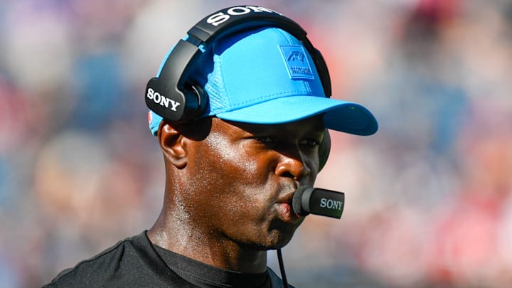 Carolina Panthers defensive coordinator Ejiro Evero