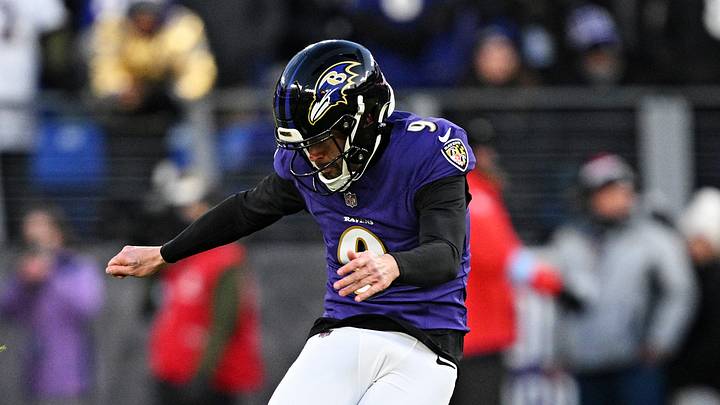 Baltimore Ravens place kicker Justin Tucker (9) kicks the ball during the first quarter against the Cleveland Browns at M&T Bank Stadium. Mandatory Credit: Tommy Gilligan-Imagn Images