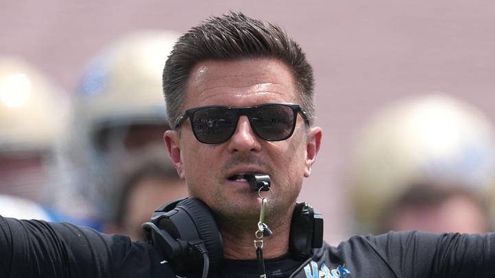 May 2, 2026; Pasadena, CA, USA; UCLA Bruins coach Bob Chesney reacts during the spring game at Rose Bowl. Mandatory Credit: Kirby Lee-Imagn Images May 2, 2026; Pasadena, CA, USA; UCLA Bruins coach Bob Chesney reacts during the spring game at Rose Bowl. Mandatory Credit: Kirby Lee-Imagn Images