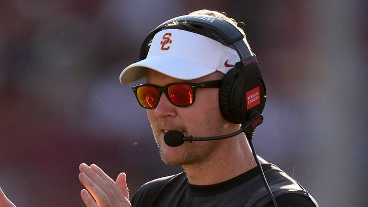Southern California Trojans head coach Lincoln Riley watches from the sidelines against the Missouri State Bears in the first half at United Airlines Field at Los Angeles Memorial Coliseum. Southern California Trojans head coach Lincoln Riley watches from the sidelines against the Missouri State Bears in the first half at United Airlines Field at Los Angeles Memorial Coliseum.